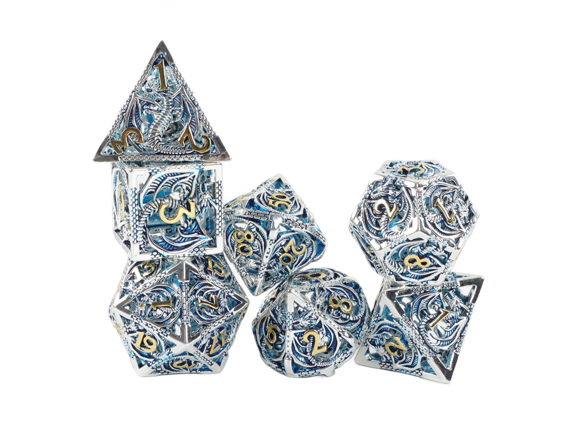 Conjunto De Dados Metálicos De Cobre Puro Con Patrón De Dragón Huecos Poliedros Para Juegos Y Educación