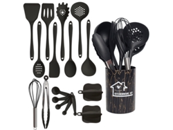 18 Peças Utensílios De Cozinha De Silicone Antiaderentes Resistentes Ao Calor Pretos GERTIZ