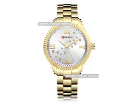 Relojes de mujer, relojes de pulsera analógicos elegantes de acero inoxidable para mujer, relojes impermeables, carcasa dorada, blanco LUUCOZK