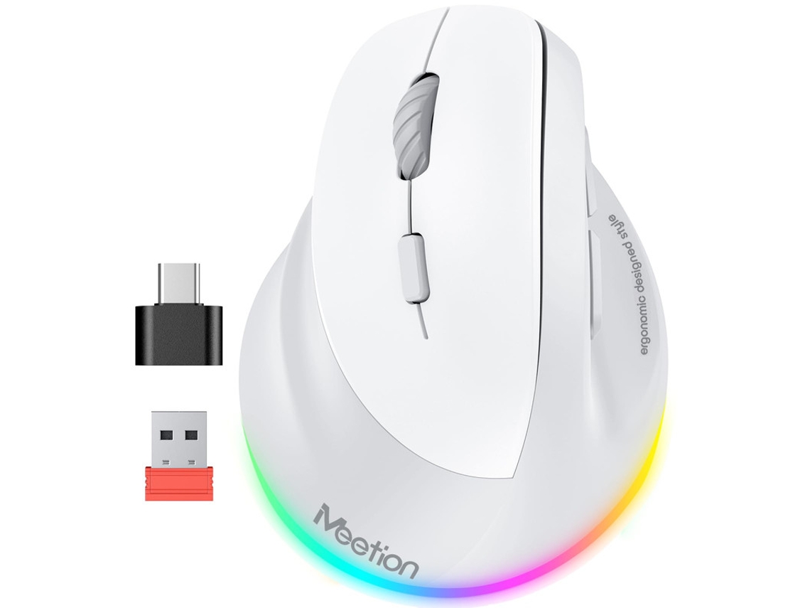Ratón Ergonómico Inalámbrico, Recargable, Bluetooth (5.2 3.0) Y Usb-a Con Adaptador Usb-c, 4 Dpi Ajustables Blanco