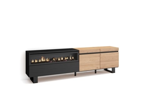 Mueble TV Televisión 200x57x35cm Para TV hasta 80 Chimenea eléctrica Diseño industrial Roble y negro