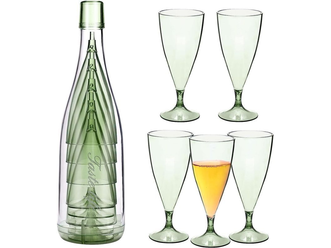 Set De 5 Copas De Champán Apilables Reutilizables Y Resistentes Con Contenedor De Botella