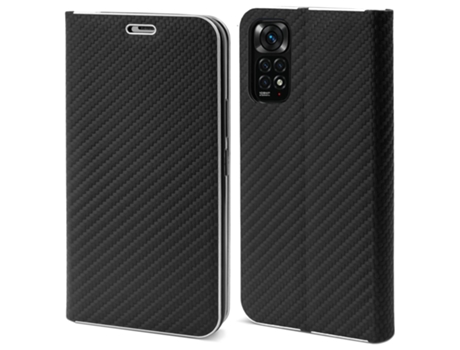 Funda Cartera MOOZY para Xiaomi Redmi Note 11/11S Carbono Negro – Funda Abatible con Diseño de Borde Metálico Cierre Magnético Funda Abatible con S...
