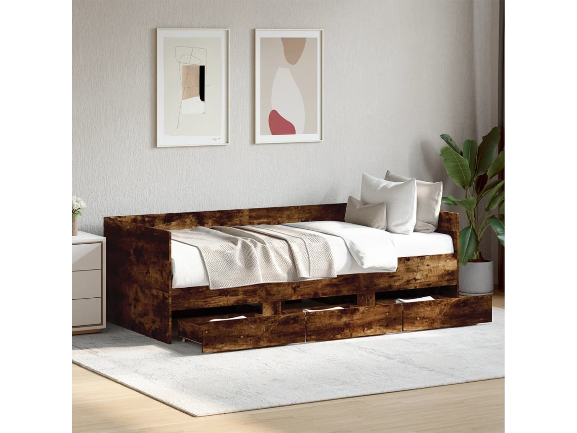 Sofá Cama Con Cajones Sin Colchón Roble Ahumado 90x190 Cm