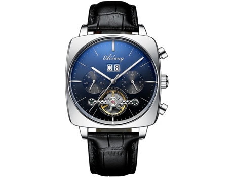 VEANXIN Reloj para Hombre Correa de Cuero Cuadrado Esfera Grande Reloj de Pulsera Impermeable-Azul plateado