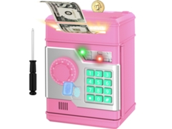 Hucha electrónica con acceso mediante contraseña y huella dactilar, juguete seguro para niños, color rosa claro.