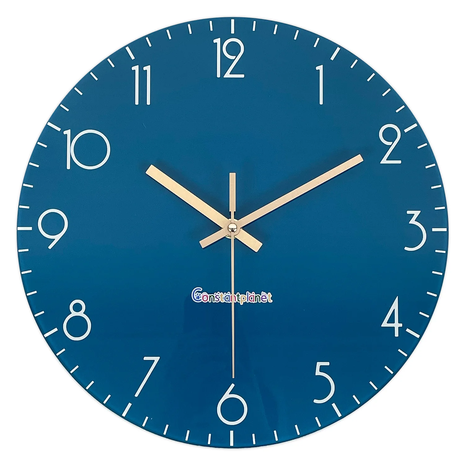 Relógio De Parede Moderno E Casual De 14 Polegadas Com Padrão Azul E Vidro Temperado, Relógio De Quartzo Silencioso.