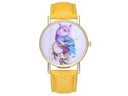 Reloj De Pulsera De Cuarzo Para Mujer Con Estampado De Búho Amarillo Arunadula - Moda