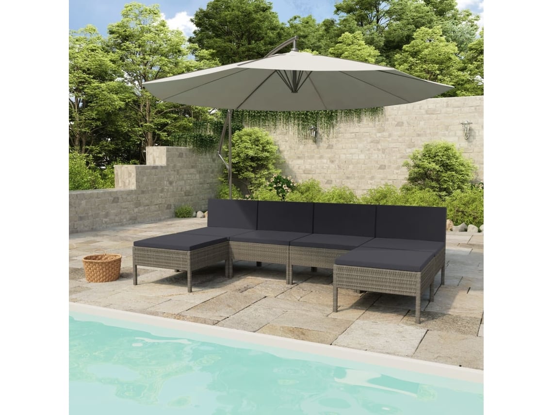 Conjunto de jardín de 6 piezas con cojines, ratán gris, DKD Home Decor