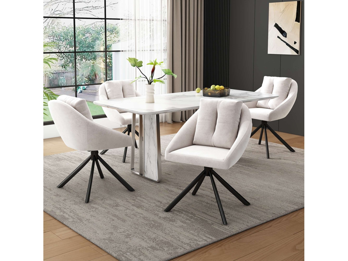 Juego de 4 sillas giratorias de terciopelo con estructura de metal beige
