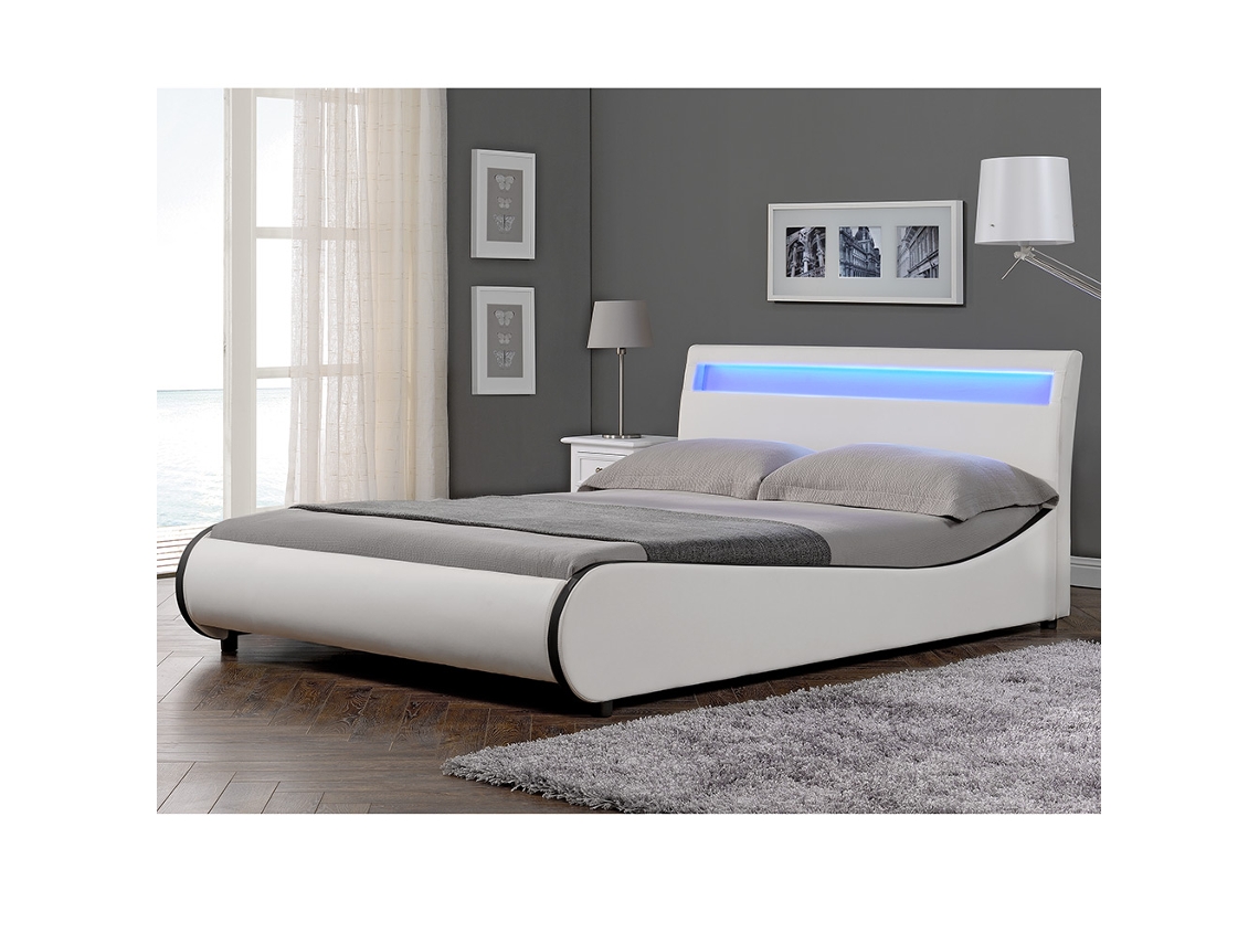 Cama de matrimonio CORIUM (221 x 149 x 83 cm - Piel sintética - Blanco)