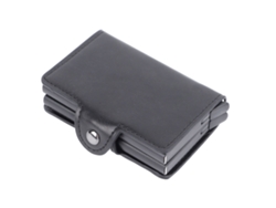 Tarjetero Anti-rfid De Aleación De Aluminio Y Poliuretano Negro Con Bloqueo Rfid Y Gran Capacidad.