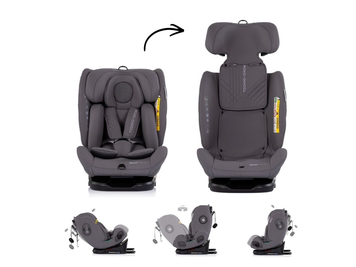 Silla De Coche Techno Igrow I-size 40-150 Cm Isofix 360° De Chipolino - Charcoal