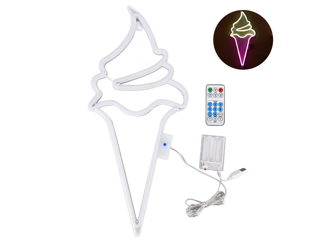 Luz de neón LED decorativa con batería USB y control remoto.