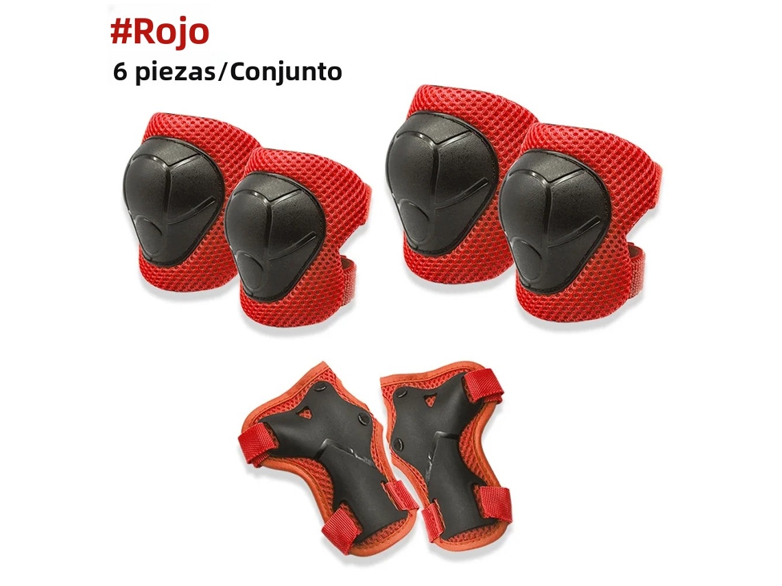 Juego de 6 rodilleras y coderas para niños con correas ajustables Mdug (rojas)