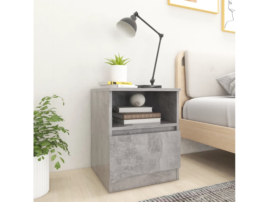 Mesa de Cabeceira LOVELY HOME Mesinha 40X40X50 Cm Contraplacado Cinzento Cimento