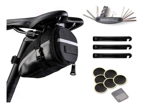 Bolsas para sillín Kit de reparación de bicicletas Bolsa para bicicleta de montaña 16 en 1 Bolsas para sillín de bicicleta con soporte de luz BISBI...