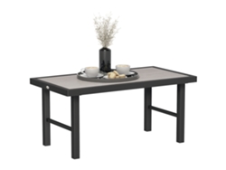 Mesa de jardín extensible de aluminio con efecto madera, patas ajustables, capacidad para 8 a 10 personas, 214x85x75 cm, gris antracita.