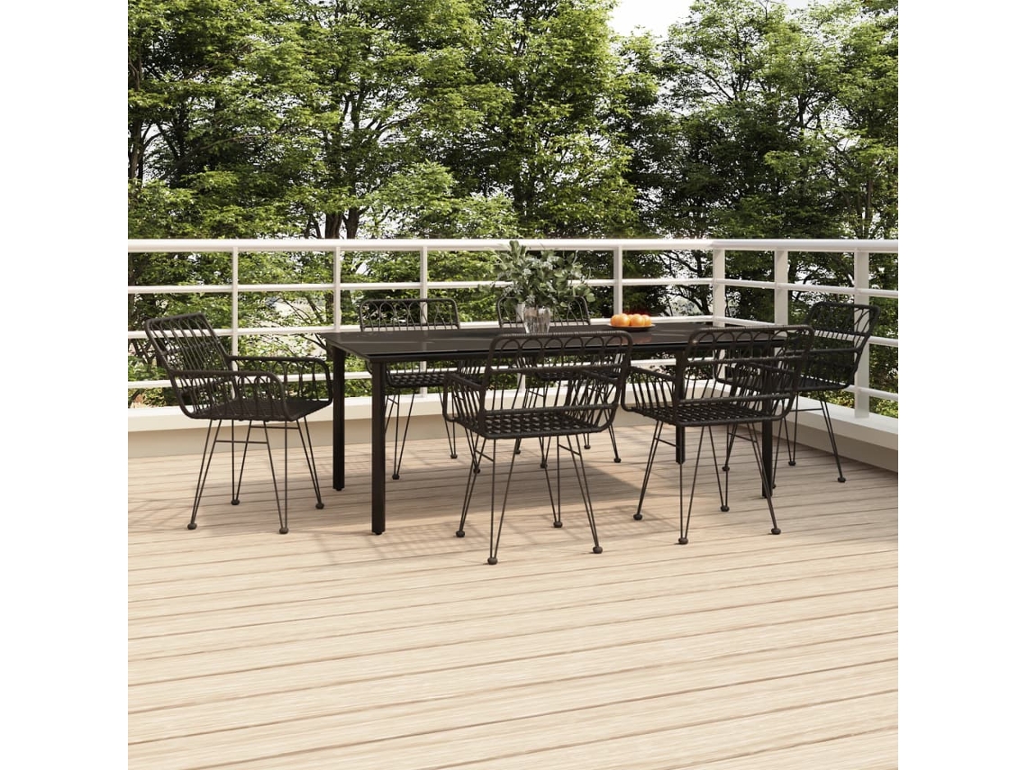 Juego de comedor de jardín de 7 piezas en mimbre sintético negro, Dkd Home Decor