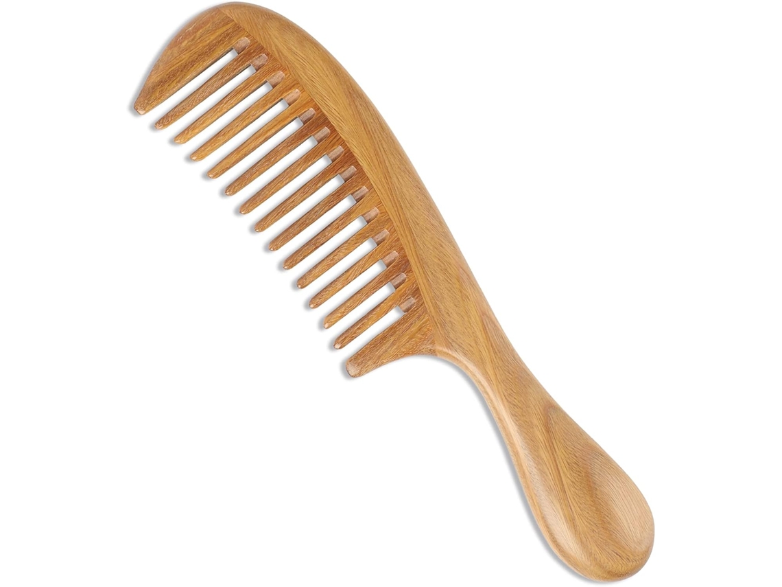 Peine Sándalo Natural Antiestático Aroma, Dientes Anchos, Hecho Mano