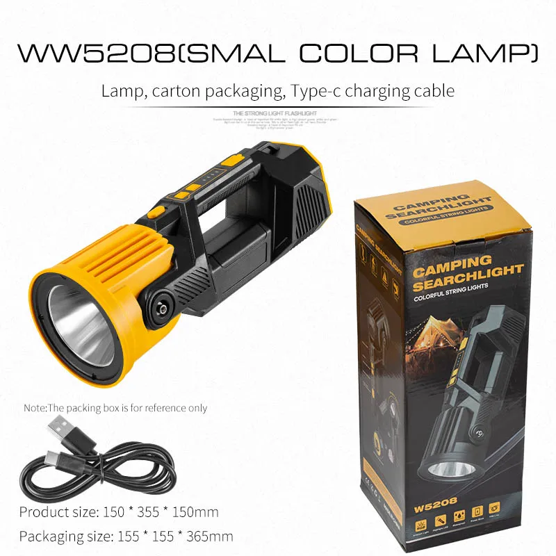 (trompeta) Alta Potencia Led Searchlight Multifunción Linterna Cabeza, 90° Giratorio, Con Barra De Luz De Color, Luz De Camping Al Aire Libre