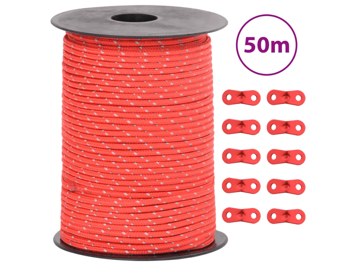 Cuerda De Vientos Con Tiras Reflectantes Y Tensores 50 M 3 Mm