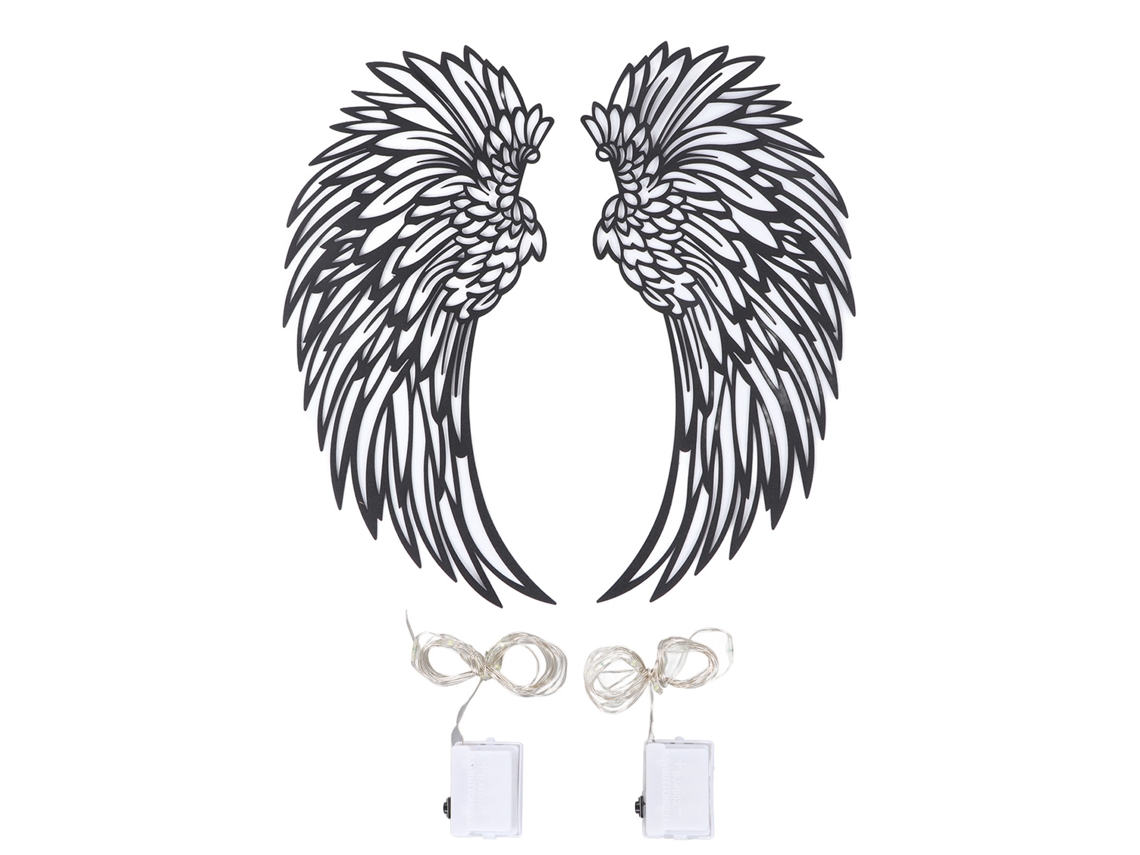 Adorno De Pared De Metal Con Forma De Ala, De Amplia Aplicación, 30 Cm, Con Luz, Doble Cara, Negro.