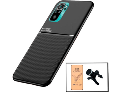Kit Funda Magnetic Lux, Cristal Templado CeramicGlass Full Cover y Soporte Magnético de Coche Reforzado Xiaomi Redmi Note 10s PHONECARE Negro