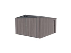 Garaje metálico Gardiun Surrey de 15,96 m² (380 x 420 x 232 cm) para 1 coche | Puerta plegable doble, puerta lateral y desagüe | Efecto madera