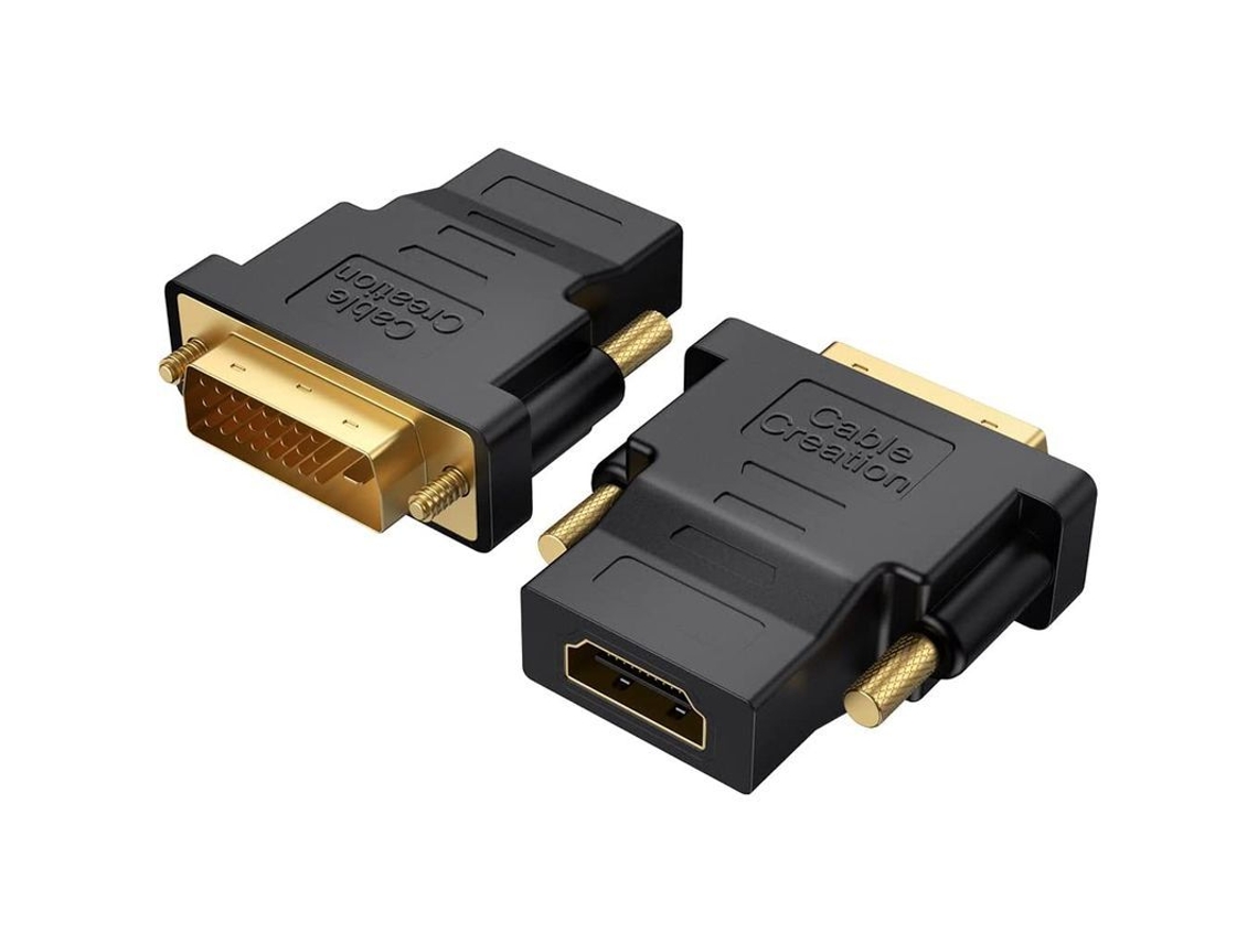 Adaptador Cablecreation Dvi A Hdmi, Paquete De 2, Bidireccional, Conector Dvi Macho A Hdmi Hembra, Compatible Con 1080p, Plug And Play.