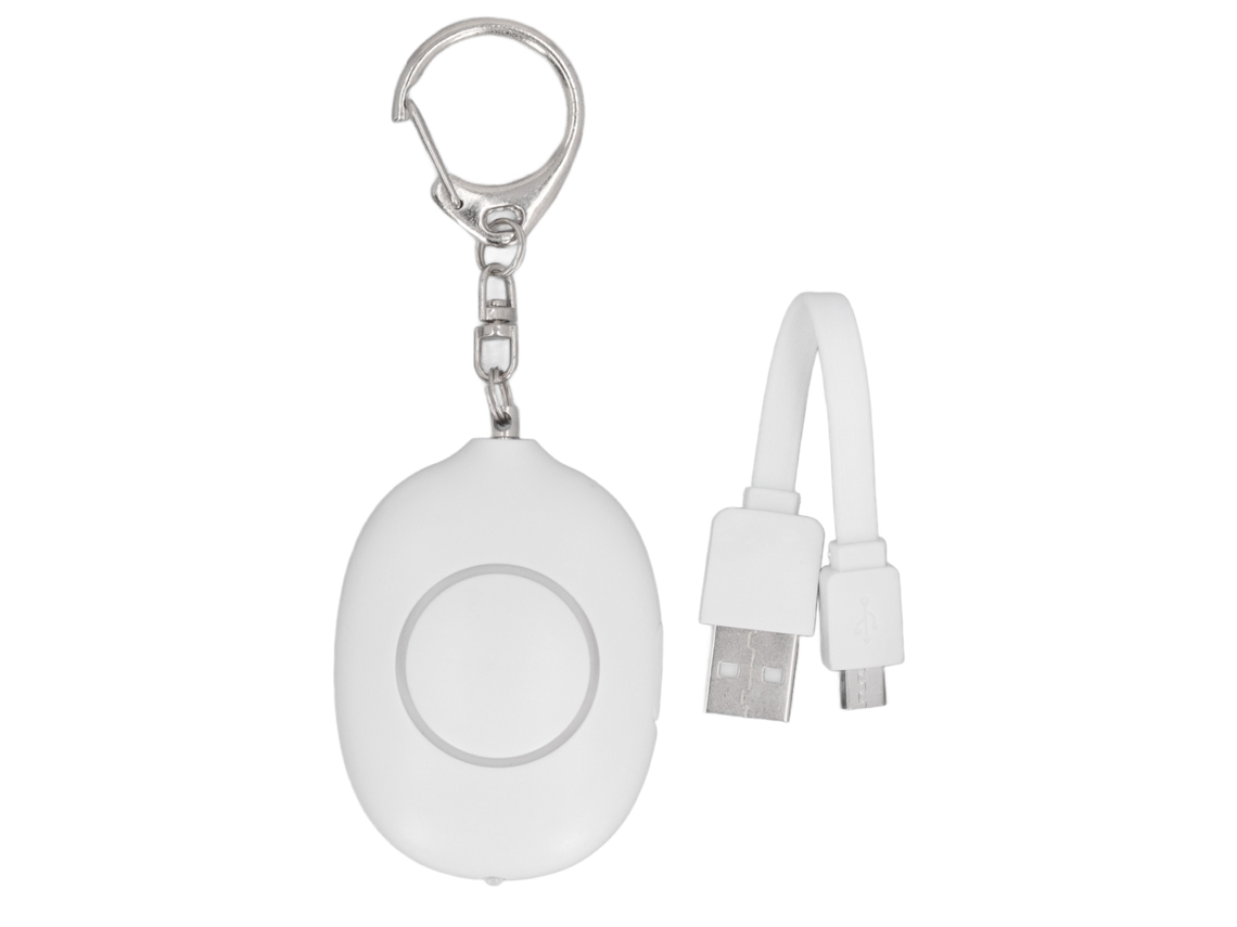 Alarma De Seguridad Personal, Linterna Led De 130 Db, Llavero De Carga Rápida Para Mujeres Y Niñas, Color Blanco.