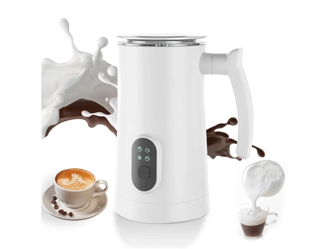 Espumador de leche eléctrico (blanco), acero inoxidable, 400 W, revestimiento antiadherente, 350 ml
