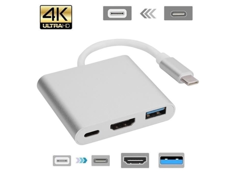 HURRISE Adaptador 3 en 1 Tipo C a HDMI Convertidor Adaptador multifuncional portátil 3 en 1 con estuche