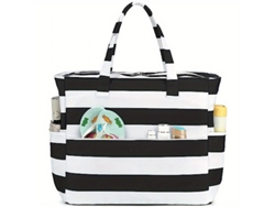 Bolso Tote A Rayas - Bolso De Mujer De Gran Capacidad - Bolso De Viaje - Rayas Llamativas En Blanco Y Negro