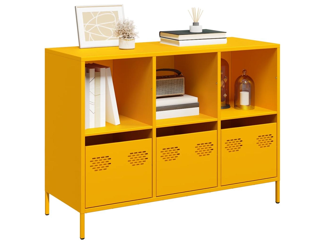 Aparador | Mueble De Comedor | Buffet Acero Laminado Frío Amarillo Mostaza 101,5x39x73,5 Cm Wsd94636