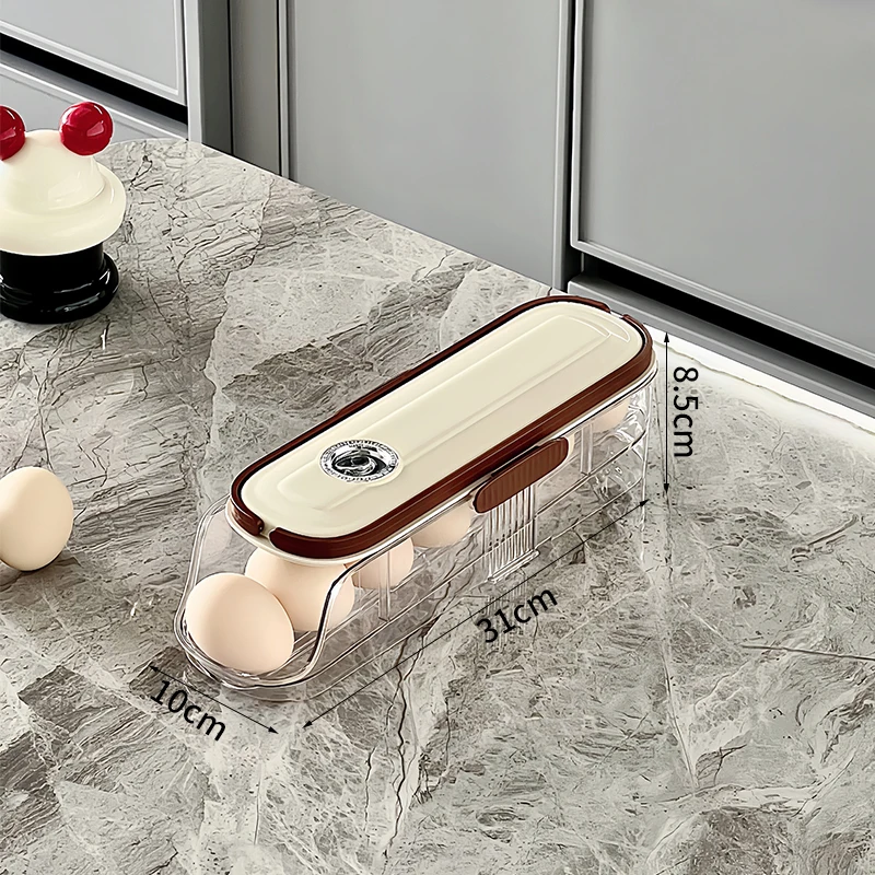 (capa 1) Rejilla Para Guardar Huevos En El Refrigerador Con Carrito Deslizante Para Huevos, Organizador Automático Con Ruedas