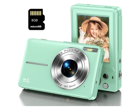 Cámara VIGA EUROPE Digital Compacta Dc403 Nivel De Entrada Cámara De Regalos para Niños Fhd 44Mp Zoom 16X Pantalla De 2,4 Pulgadas 8Gb Verde