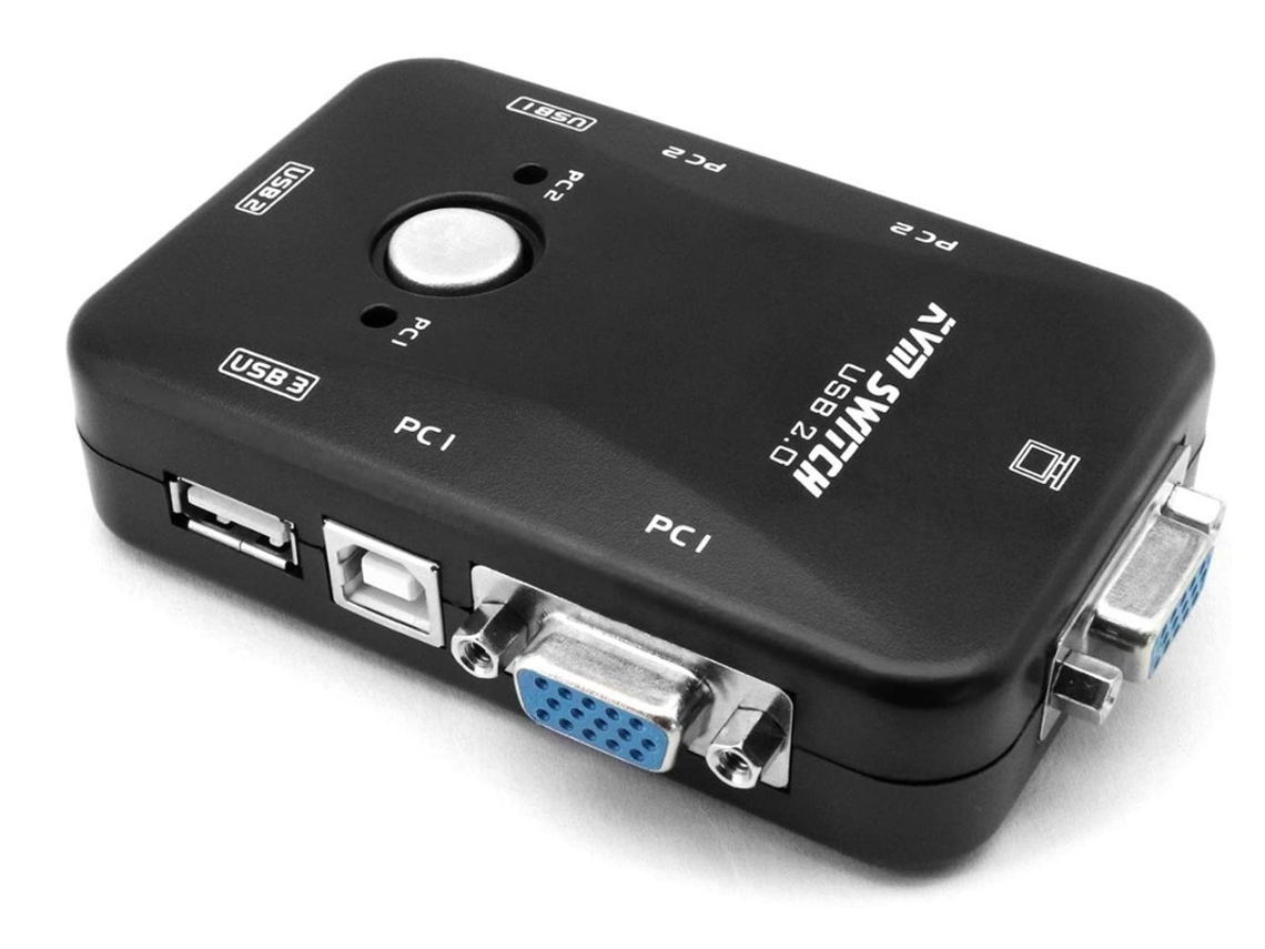 Conmutador KVM para PC, 2 puertos USB VGA para ordenador, teclado y ratón, Plug and Play, color negro Gusshious