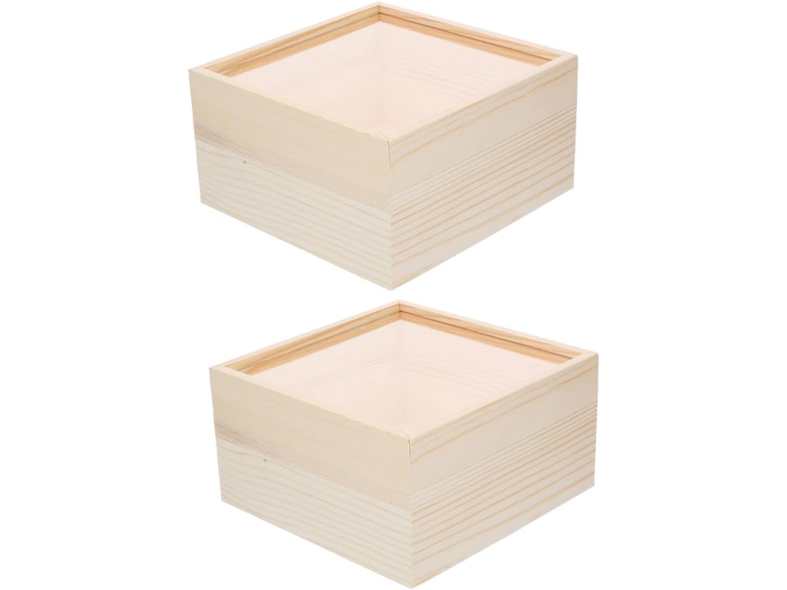 Caja de joyería de madera con 2 compartimentos transparentes SFUSHOS