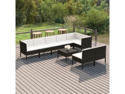 Conjunto de jardín de 9 piezas con cojines, mimbre sintético negro, DKD Home Decor