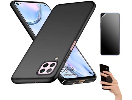 Kit Carcasa Y Protector Huawei P40 Lite E Ultimatte Turtleshell Rígido Y Popsocket Negro