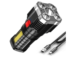 Antorchas, linterna LED de luz fuerte recargable, linterna de foco LED, potente reflector portátil con 4 modos de iluminación (negro) YIZHOOD