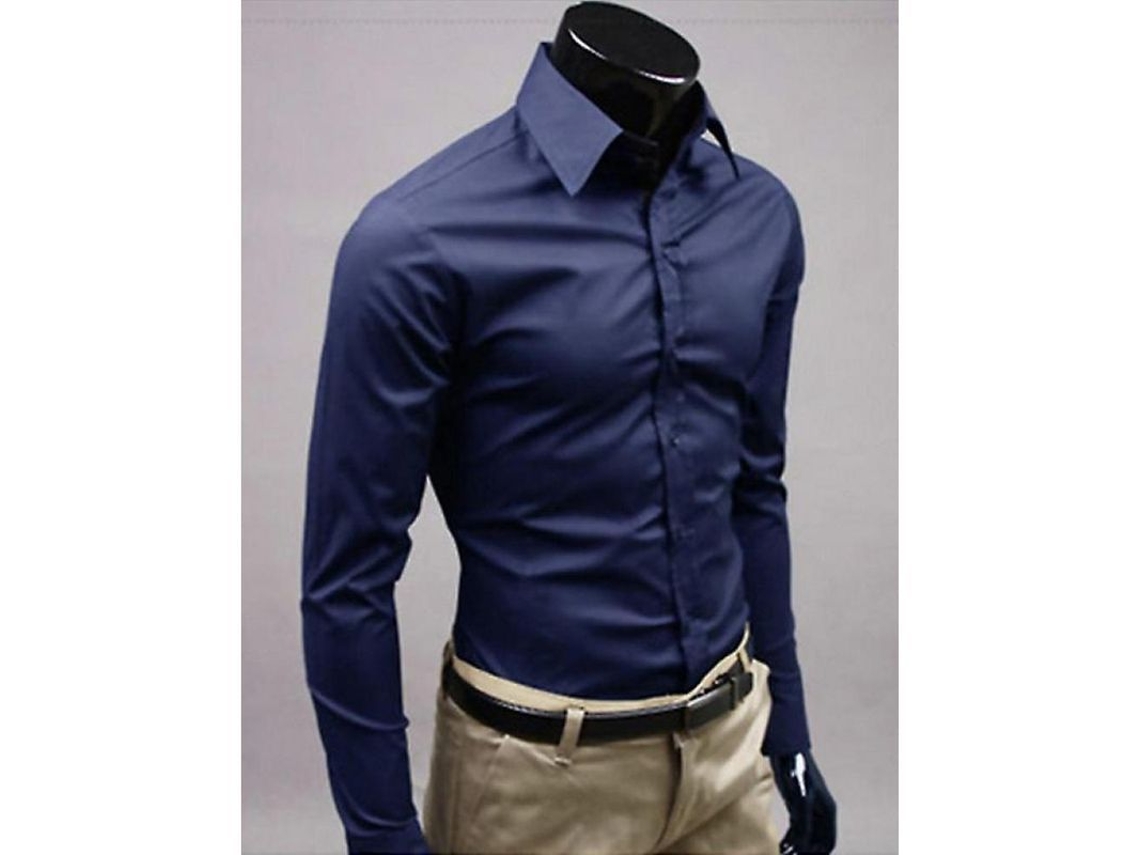 2026-camisetas De Lujo Para Hombre, Manga Larga, Cuello Redondo, Ajuste Slim, Casual Y Formal, Otoño Y Primavera Xl Azul Marino