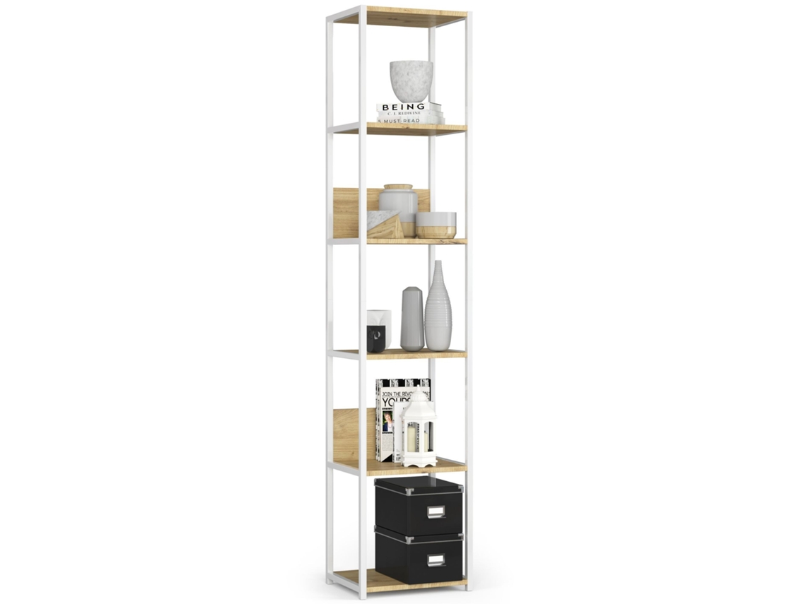 Estantería Loft 40 Cm Akord Metálica Blanco Con 6 Estantes En Roble Artisan 40x32x191 Cm