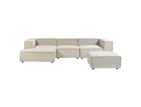 Sofá esquinero 3 plazas de lino beige/negro con reposapiés derecho BELIANI Aprica
