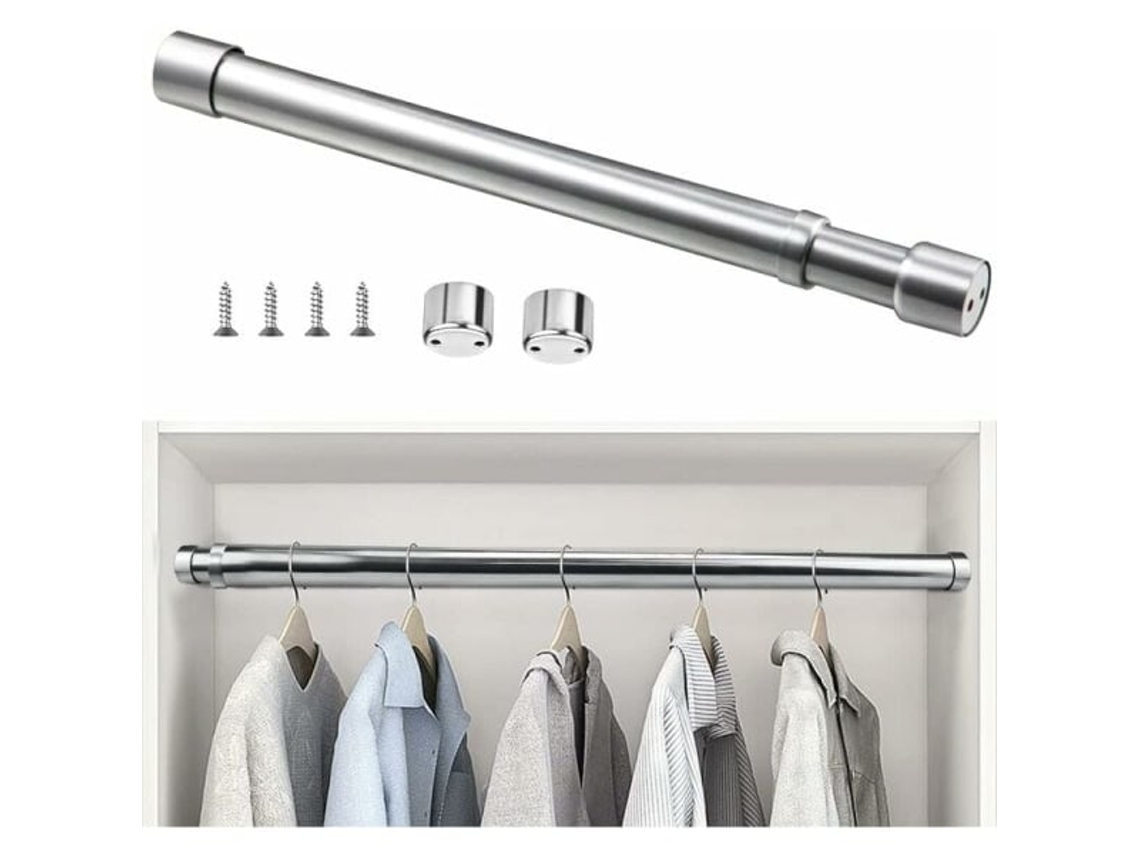 Barra extensible de acero inoxidable para armario, ajustable, telescópica, resistente a la corrosión, de 51 a 80 cm