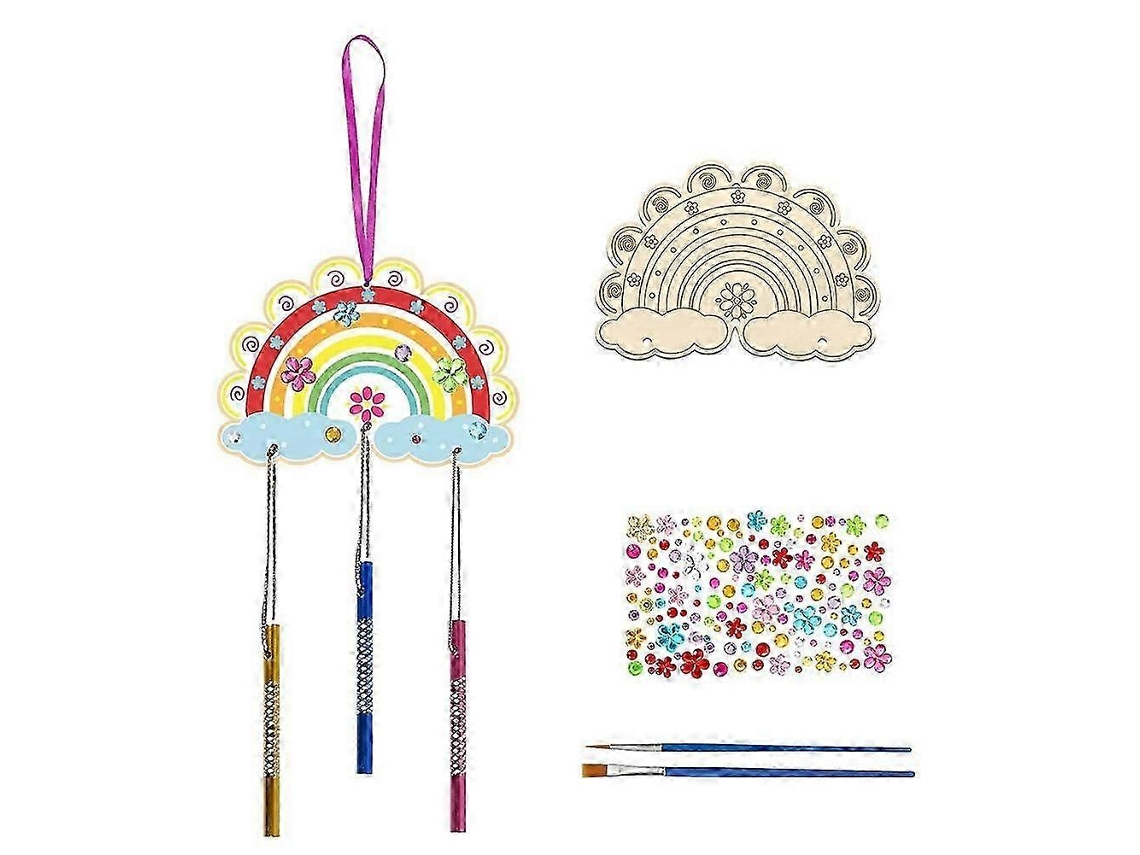 Set de decoración de cumpleaños infantil con campanilla de viento pintada a mano - Tema arcoíris - Colgante para actividades manuales