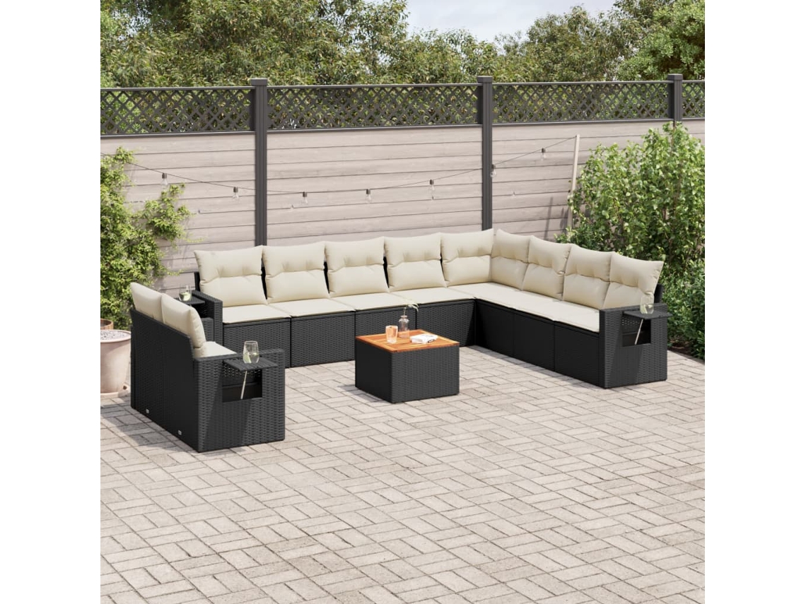 Conjunto de sofás de jardín de 11 piezas DKD Home Decor con cojines de mimbre negros