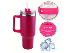 Caneca Térmica de Viagem de 1,18 Litro com Alça e Tampa para Canudo, Aço Inoxidável Duplo. MDUG (rosa)