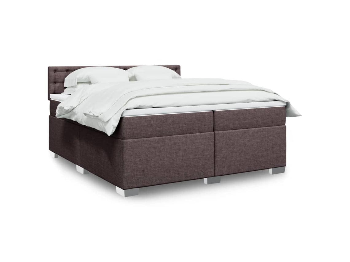 Cama Box Spring Con Colchón Tela Marrón Oscuro 200x200 Cm